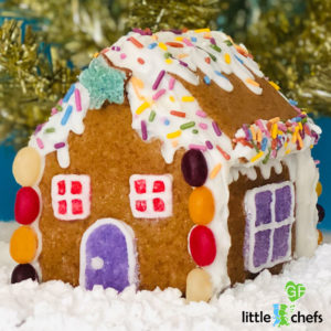 decorated gluten free gingerbread house with candies