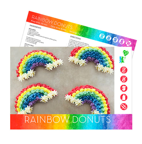 picture of rainbow donuts baking kit recipe card